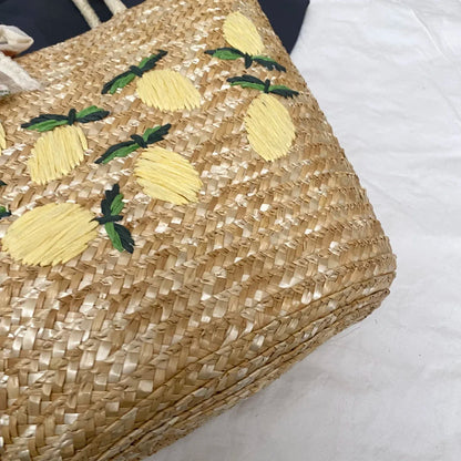 Sac de Plage en Paille Fait Main – Brodé & Bohème | Sac À Épaule Grande Capacité | Panier Rotin Été | S, M & L