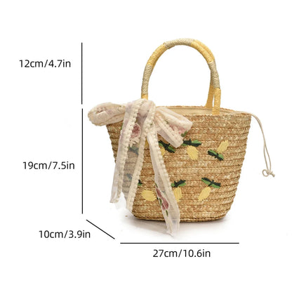 Sac de Plage en Paille Fait Main – Brodé & Bohème | Sac À Épaule Grande Capacité | Panier Rotin Été | S, M & L