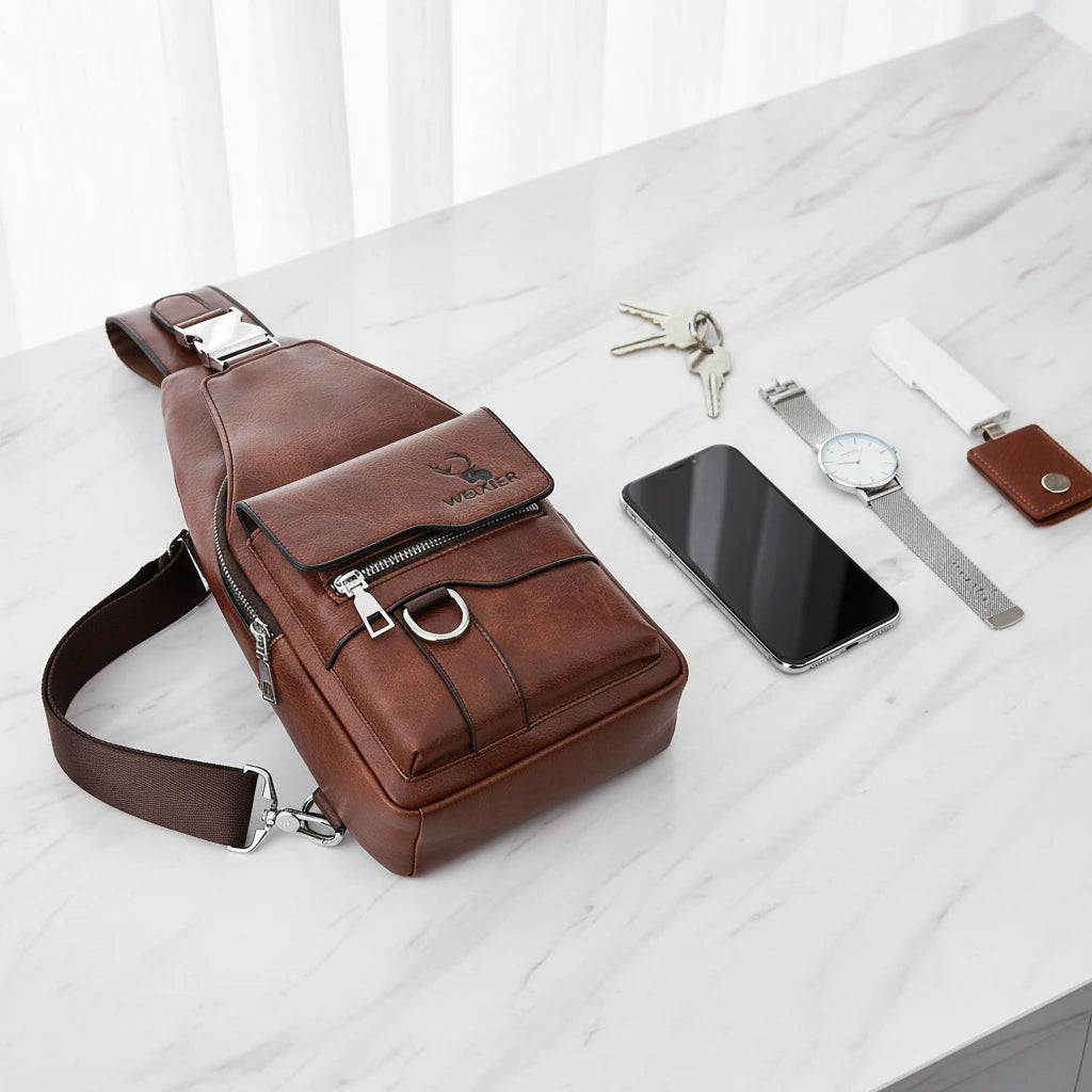 Sac Bandoulière Vintage pour Homme — Semi-Cuir & Grande Capacité
