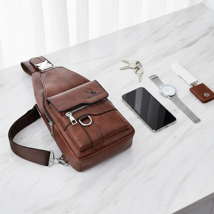 Sac Bandoulière Vintage pour Homme — Semi-Cuir & Grande Capacité