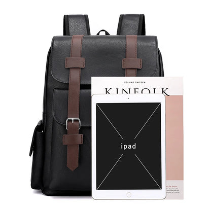 Men's PU Leather Backpack – Large Capacity, Laptop & Casual Style