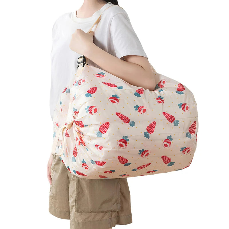 Sac Shopping Pliable Impérméable – Grande Capacité 48-64L, Rayé, Réutilisable