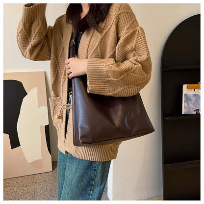 Sac Tote Rétro Femme en Cuir PU - Grande Capacité