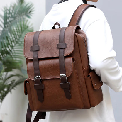 Men's PU Leather Backpack – Large Capacity, Laptop & Casual Style