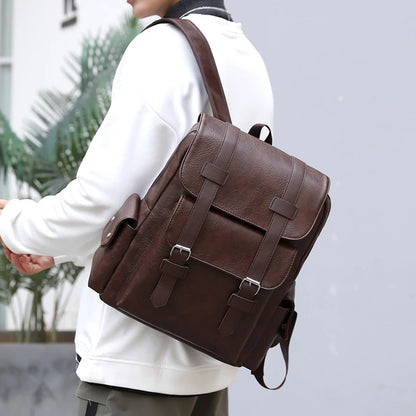 Men's PU Leather Backpack – Large Capacity, Laptop & Casual Style