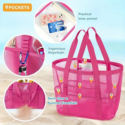 Sac de Plage Filet Anti-Sable – Multi-Poches, Léger et Respirant pour Toute la Famille