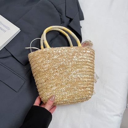 Sac de Plage en Paille Fait Main – Brodé & Bohème | Sac À Épaule Grande Capacité | Panier Rotin Été | S, M & L