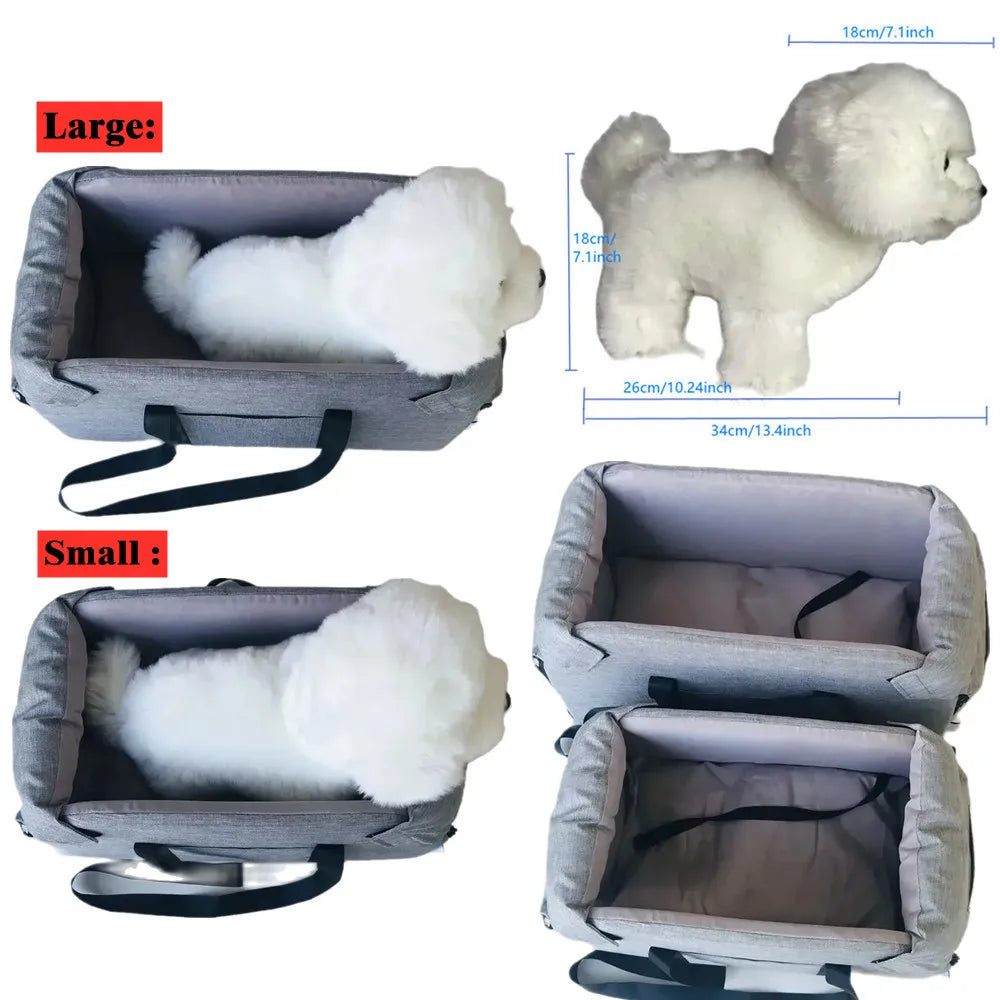 Dog & Cat Car Seat Bed – Portable & Washable | Car Safety | Sizes S & L | Chihuahua