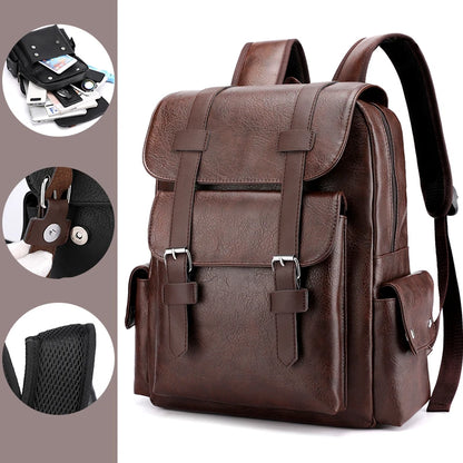Men's PU Leather Backpack – Large Capacity, Laptop & Casual Style