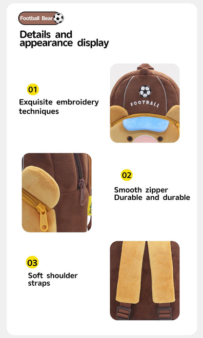 Mini Sac à Dos Peluche Enfant – Animaux Sportifs Cartoon | Fille & Garçon | 1 à 4 Ans | 9 Motifs Rigolos