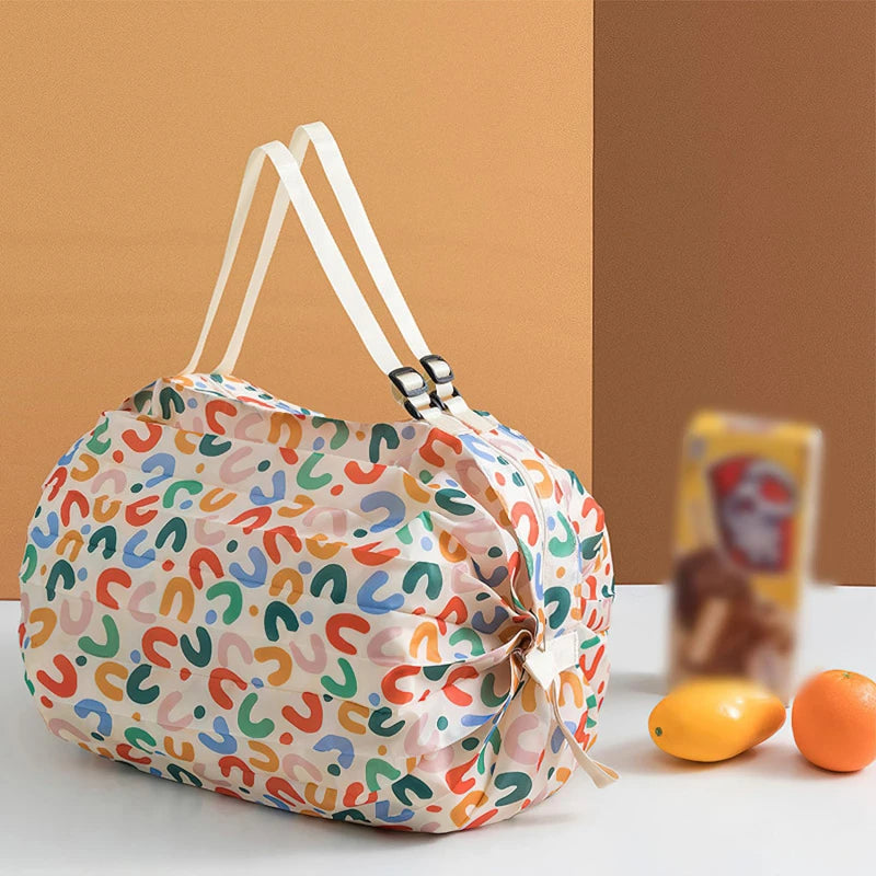 Sac Shopping Pliable Impérméable – Grande Capacité 48-64L, Rayé, Réutilisable