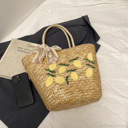 Sac de Plage en Paille Fait Main – Brodé & Bohème | Sac À Épaule Grande Capacité | Panier Rotin Été | S, M & L