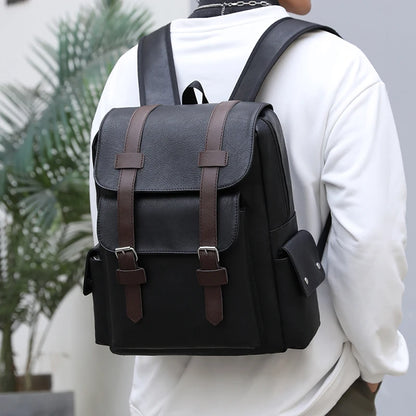 Men's PU Leather Backpack – Large Capacity, Laptop & Casual Style