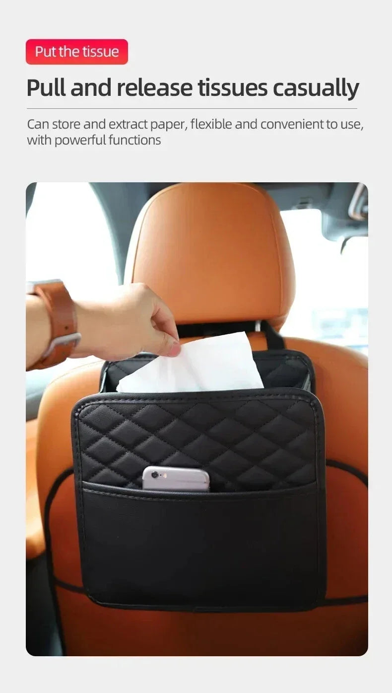 3-in-1 Leather Organizer Bag – Car Storage, Trash Can & Multi-Pocket Bag | Universal | Black