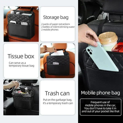 3-in-1 Leather Organizer Bag – Car Storage, Trash Can & Multi-Pocket Bag | Universal | Black