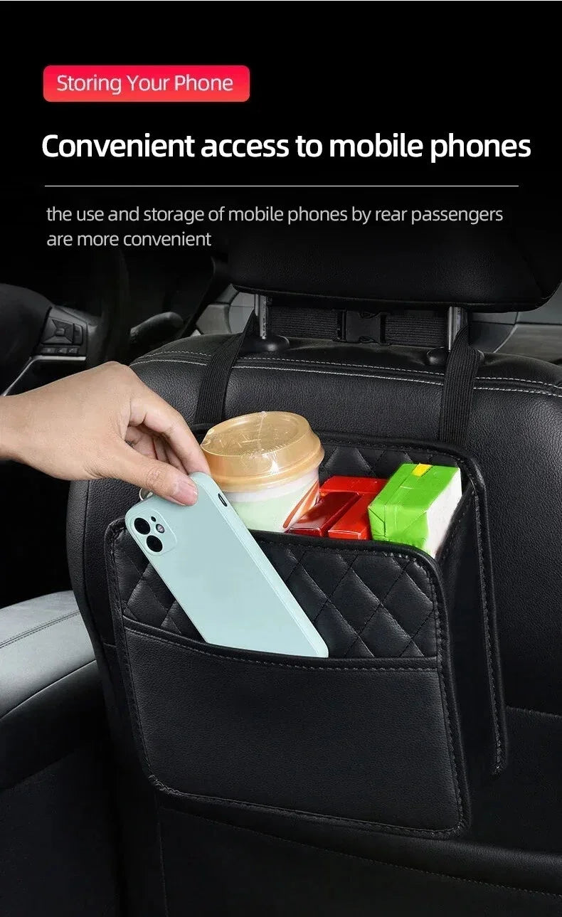 3-in-1 Leather Organizer Bag – Car Storage, Trash Can & Multi-Pocket Bag | Universal | Black