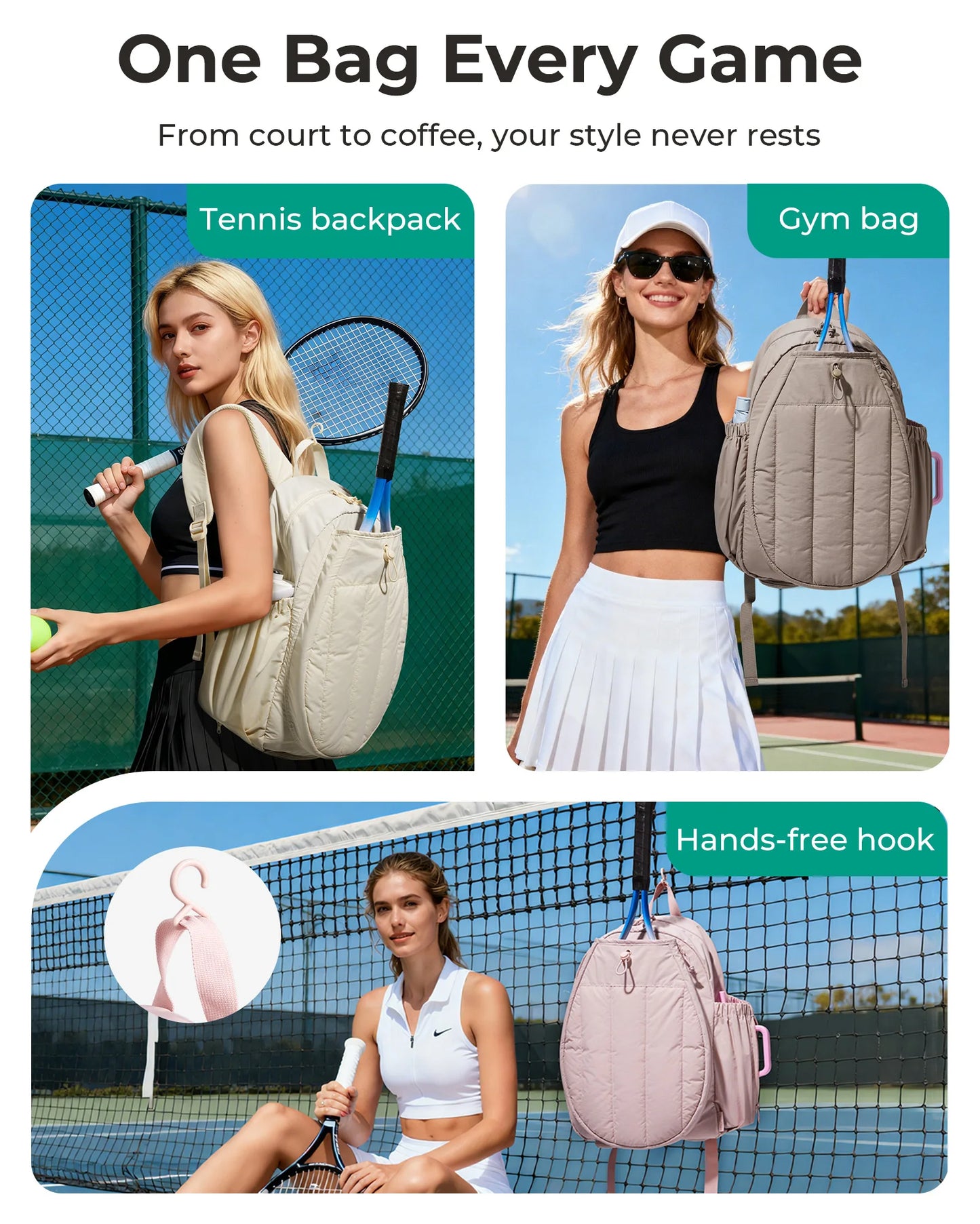 Sac à dos sport femme – Tennis, Gym & Quotidien avec compartiment chaussures