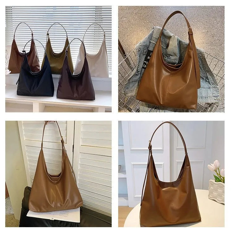 Sac Tote Rétro Femme en Cuir PU - Grande Capacité