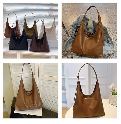 Sac Tote Rétro Femme en Cuir PU - Grande Capacité