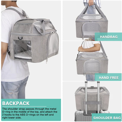 Sac à Dos Transporteur Respirant Chat & Petit Chien – Approuvé Compagnie Aérienne | Voyage & Balade | Gris & Noir