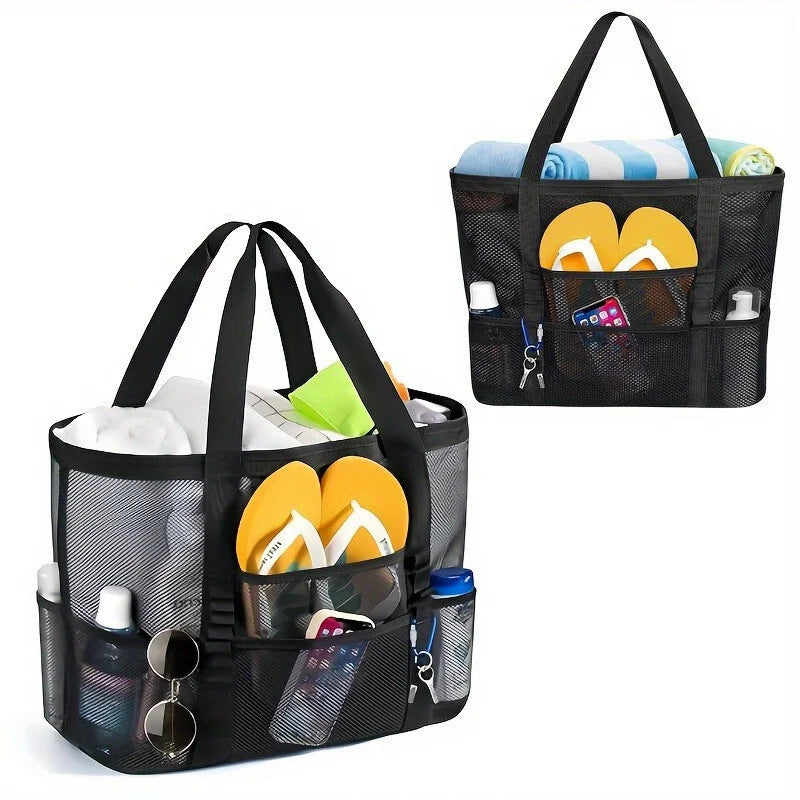 Sac de Plage Filet Anti-Sable – Multi-Poches, Léger et Respirant pour Toute la Famille