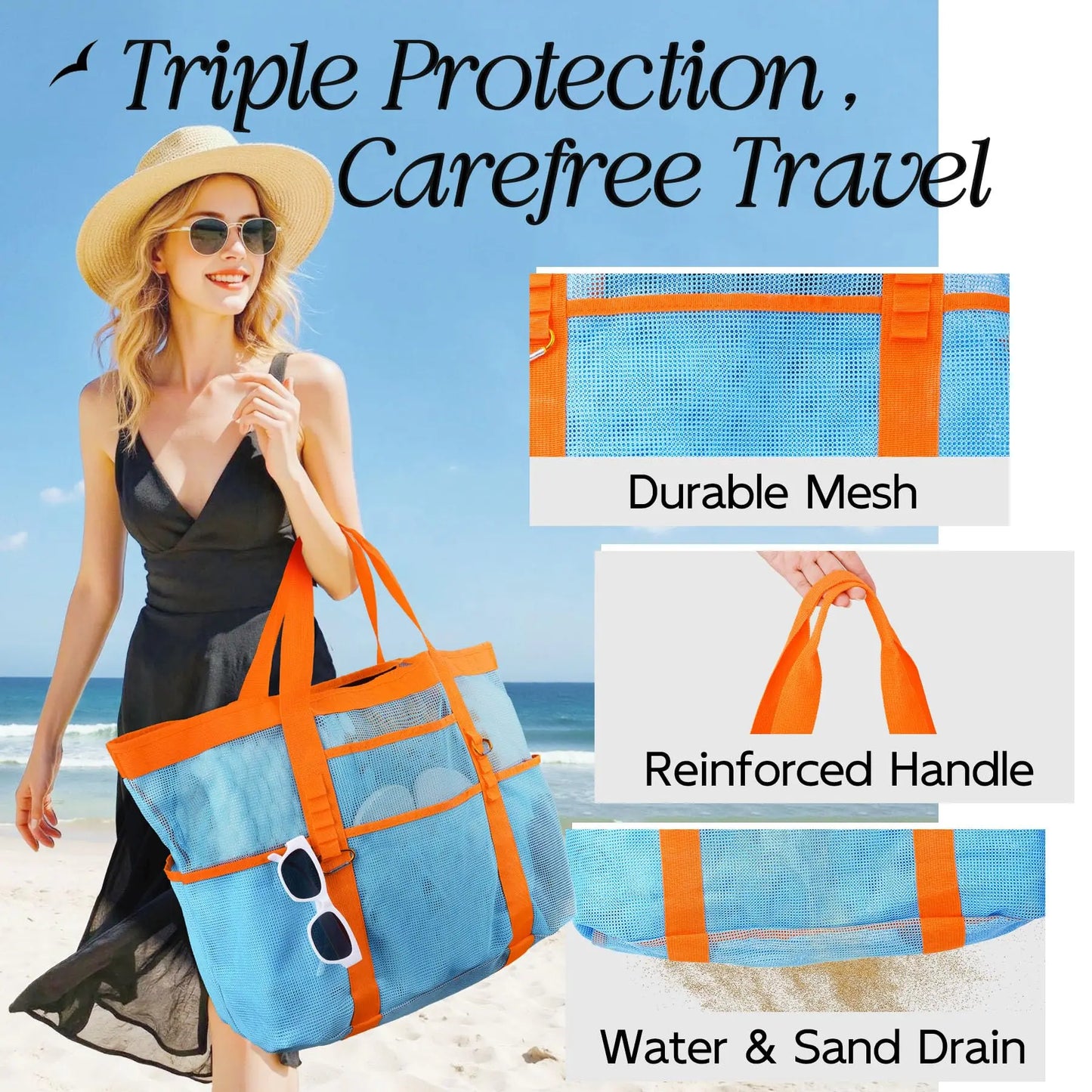 Grand Tote Bag de Plage – Pliable, Réutilisable, Idéal Piscine, Voyage et Plein Air