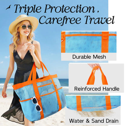 Grand Tote Bag de Plage – Pliable, Réutilisable, Idéal Piscine, Voyage et Plein Air