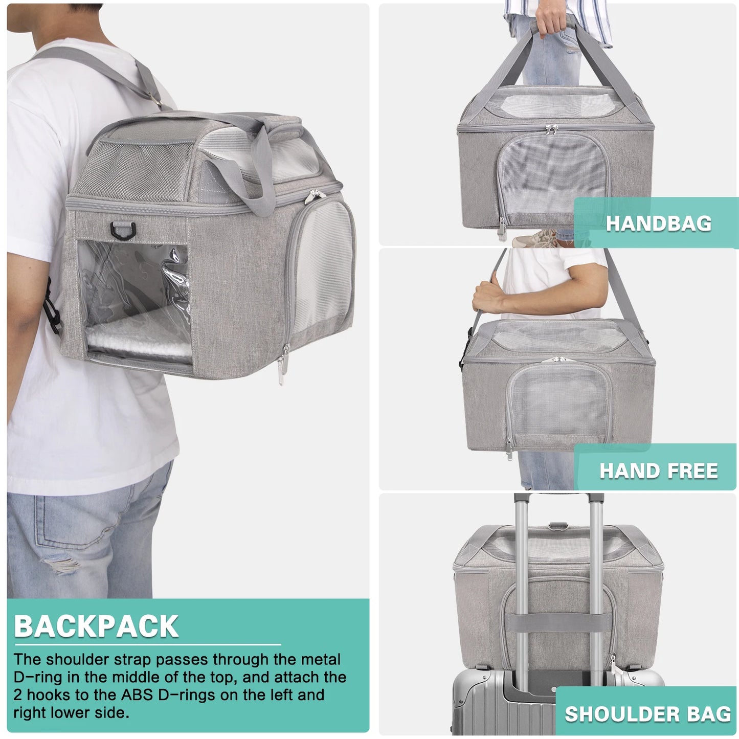 Sac à Dos Transporteur Respirant Chat & Petit Chien – Approuvé Compagnie Aérienne | Voyage & Balade | Gris & Noir