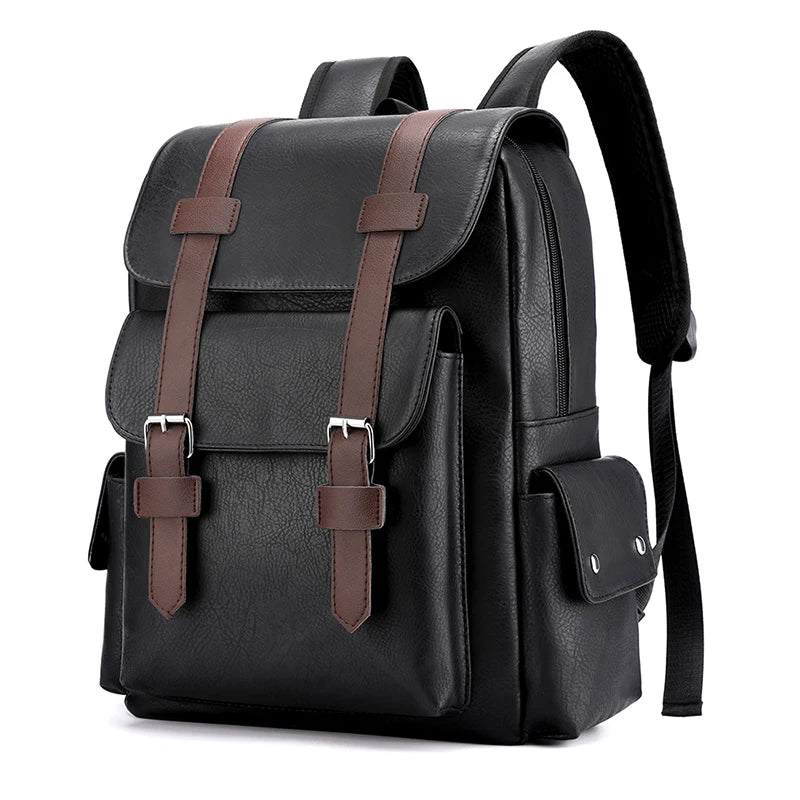 Men's PU Leather Backpack – Large Capacity, Laptop & Casual Style