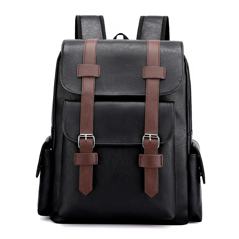 Men's PU Leather Backpack – Large Capacity, Laptop & Casual Style