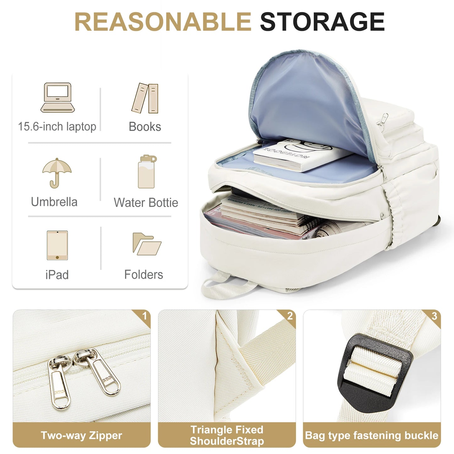 Premium Nylon Teen Backpack – Multi-Pocket, School and Travel, Casual Chic Style