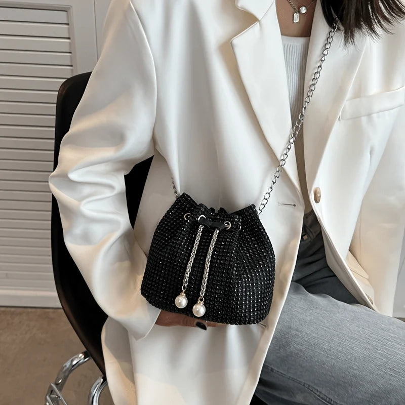 Sac Seau Femme avec Strass Scintillants - Cordon Chic - Bandoulière Polyvalente