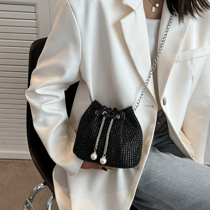 Sac Seau Femme avec Strass Scintillants - Cordon Chic - Bandoulière Polyvalente