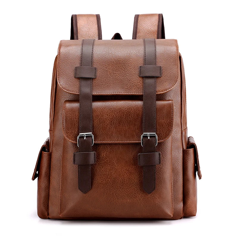 Men's PU Leather Backpack – Large Capacity, Laptop & Casual Style