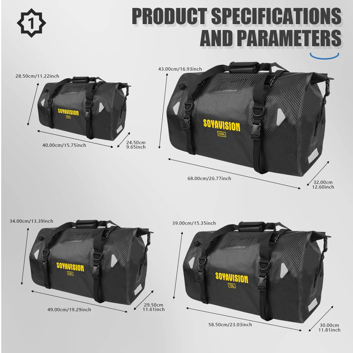 Waterproof Motorcycle Tail Bag - 20L to 100L