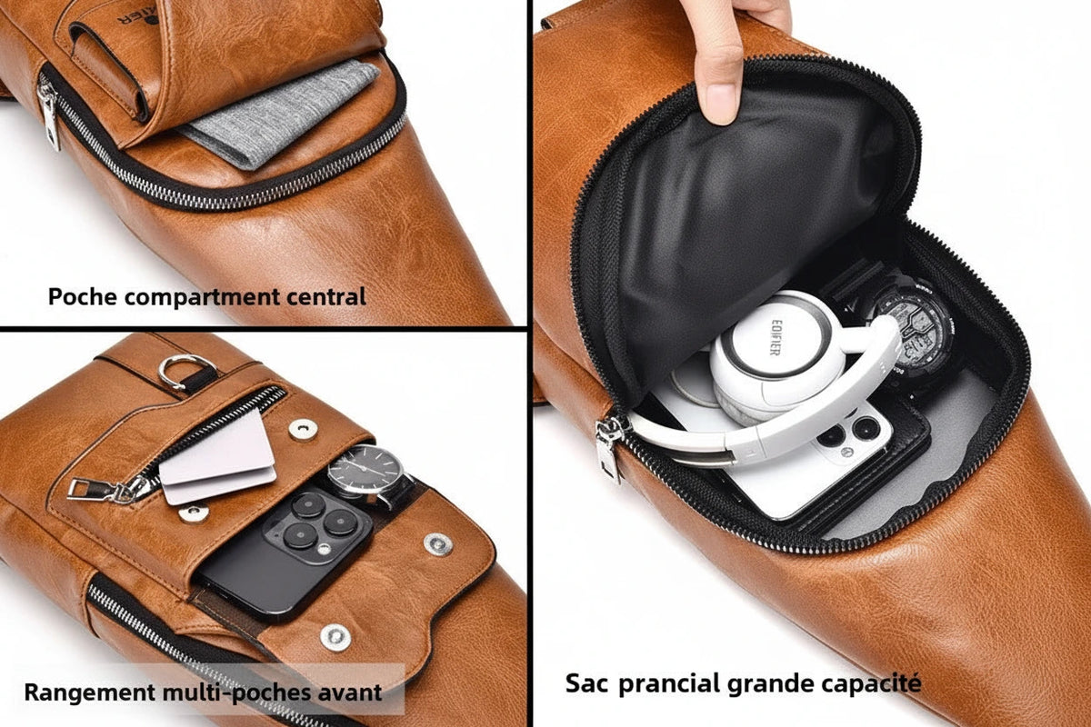 Sac Bandoulière Vintage pour Homme — Semi-Cuir & Grande Capacité