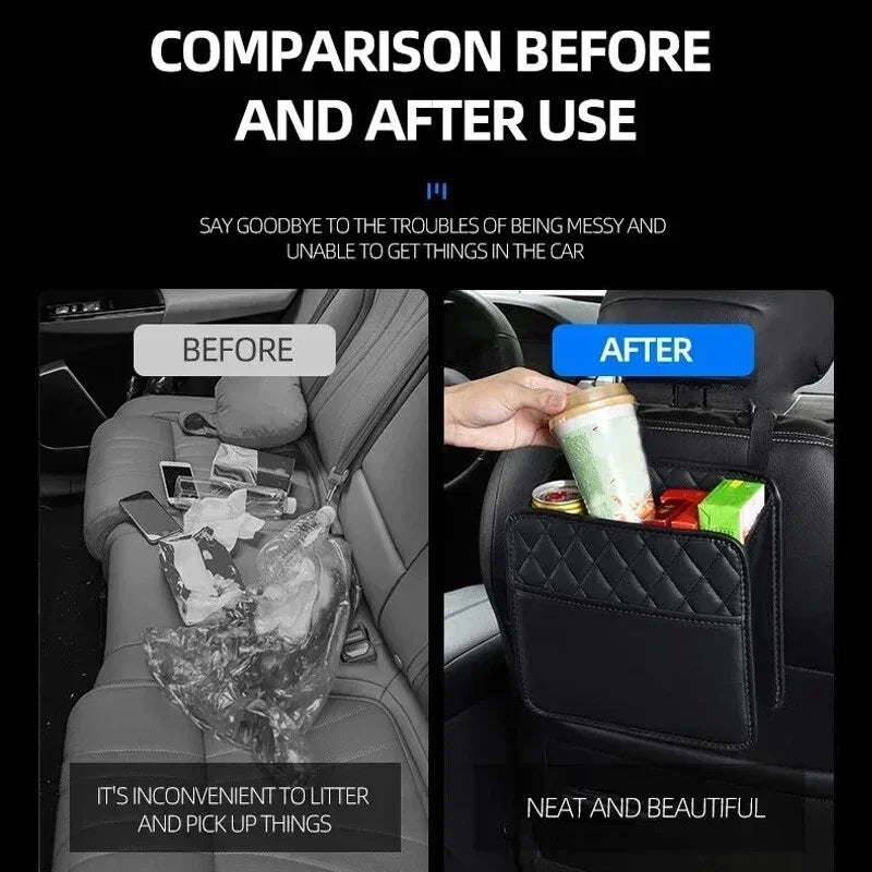 3-in-1 Leather Organizer Bag – Car Storage, Trash Can & Multi-Pocket Bag | Universal | Black