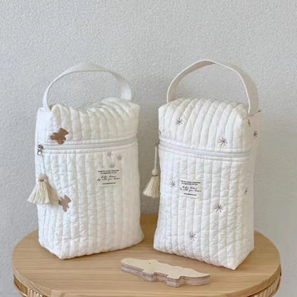 Quilted & Embroidered Diaper Organizer – Stroller Caddy Bag for Mom | Baby Storage | Zipper Closure