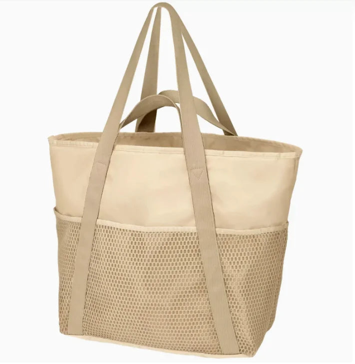 Women's Large Capacity Beach Bag - Waterproof, Wet/Dry Compartment, Foldable