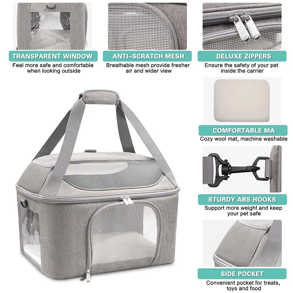 Sac à Dos Transporteur Respirant Chat & Petit Chien – Approuvé Compagnie Aérienne | Voyage & Balade | Gris & Noir