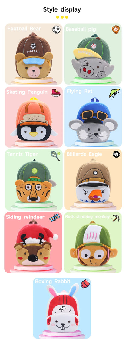 Mini Sac à Dos Peluche Enfant – Animaux Sportifs Cartoon | Fille & Garçon | 1 à 4 Ans | 9 Motifs Rigolos