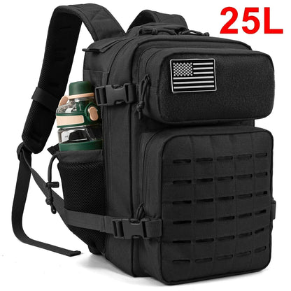 Sac à Dos Tactique 25L & 45L – Randonnée, Voyage, École & Camping | Homme & Femme | Noir & Gris
